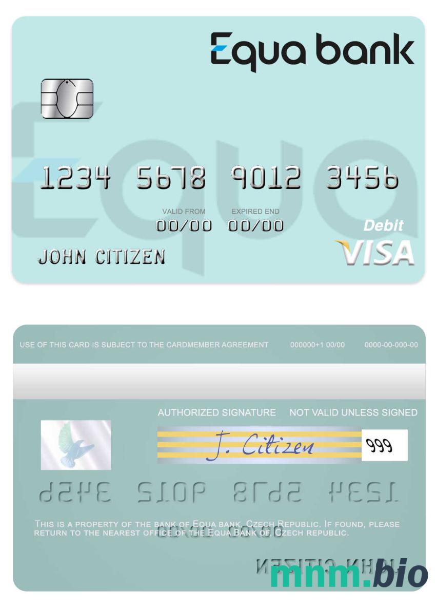 Czech Equa Bank visa debet karta przykład w formacie PSD